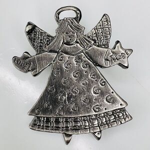 Vintage Silver Tone Metal Open Arms Angel Brooch Pin Love Hope Star Heart 4169